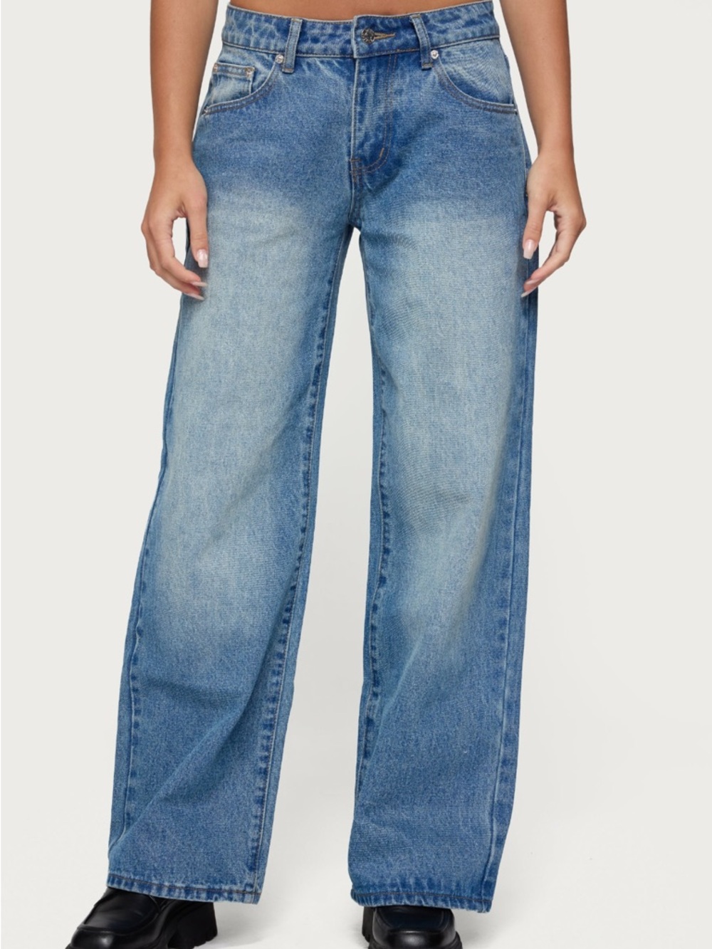 Edikted Acid Wash Low Rise Baggy Jeans